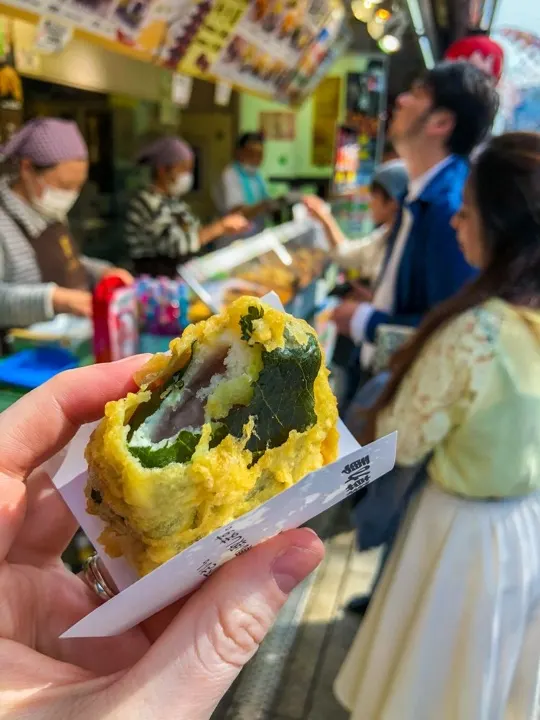 Age-manju, deep-fried mochi buns, a Nakamise-dori specialty.