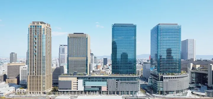Grand Front Osaka's North and South buildings, with Umekita Plaza out front.