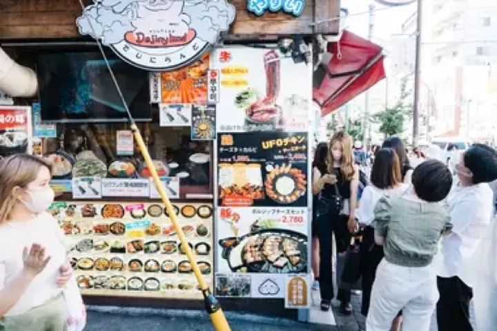 Street food vendors along Shin-Okubo's main shopping streets.
