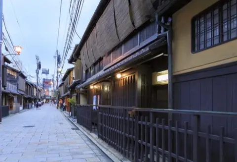Shinbashi Street's preserved traditional buildings.