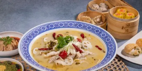 Fish soup with lotus root and chili.