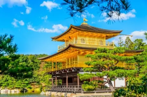 View of the golden pavilion and grounds.