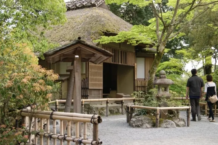 Sekkatei Teahouse, at the garden's highest point, with sunset views over the grounds.