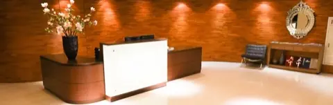 Hotel lobby and reception desk.