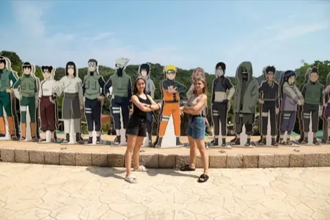 Life-size character cutouts, a popular photo spot.