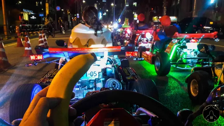 Street go-kart tour driving through Tokyo in costume, a popular nighttime activity through Shibuya.