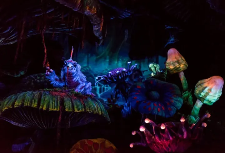 The Mushroom Forest scene inside Journey to the Center of the Earth, Mysterious Island's flagship ride.