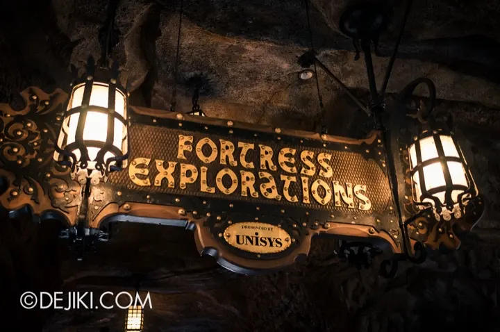 The entrance sign to Fortress Explorations, a walk-through fortress in Mediterranean Harbor with hands-on exhibits.