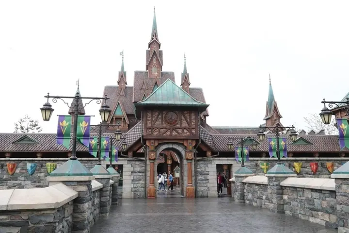 The Arendelle castle village entrance to Frozen Kingdom in Fantasy Springs.