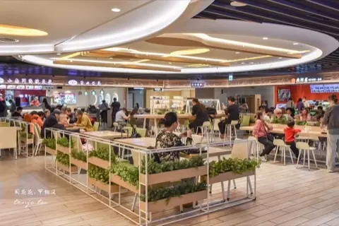 Terminal 2 food court seating area.