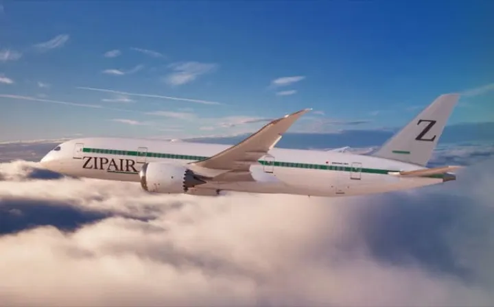 A ZIPAIR Boeing 787-8, the aircraft type flying the NRT-LAX route.