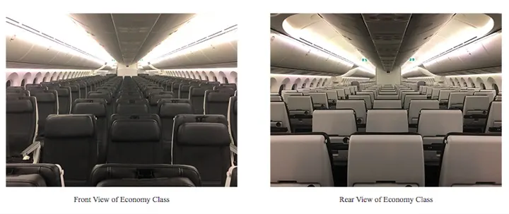ZIPAIR's standard Economy cabin, 3-3-3 seating.